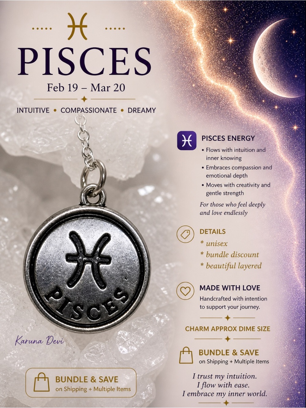 2 for $25 Pisces Zodiac Pendant Necklace - Silver Tone